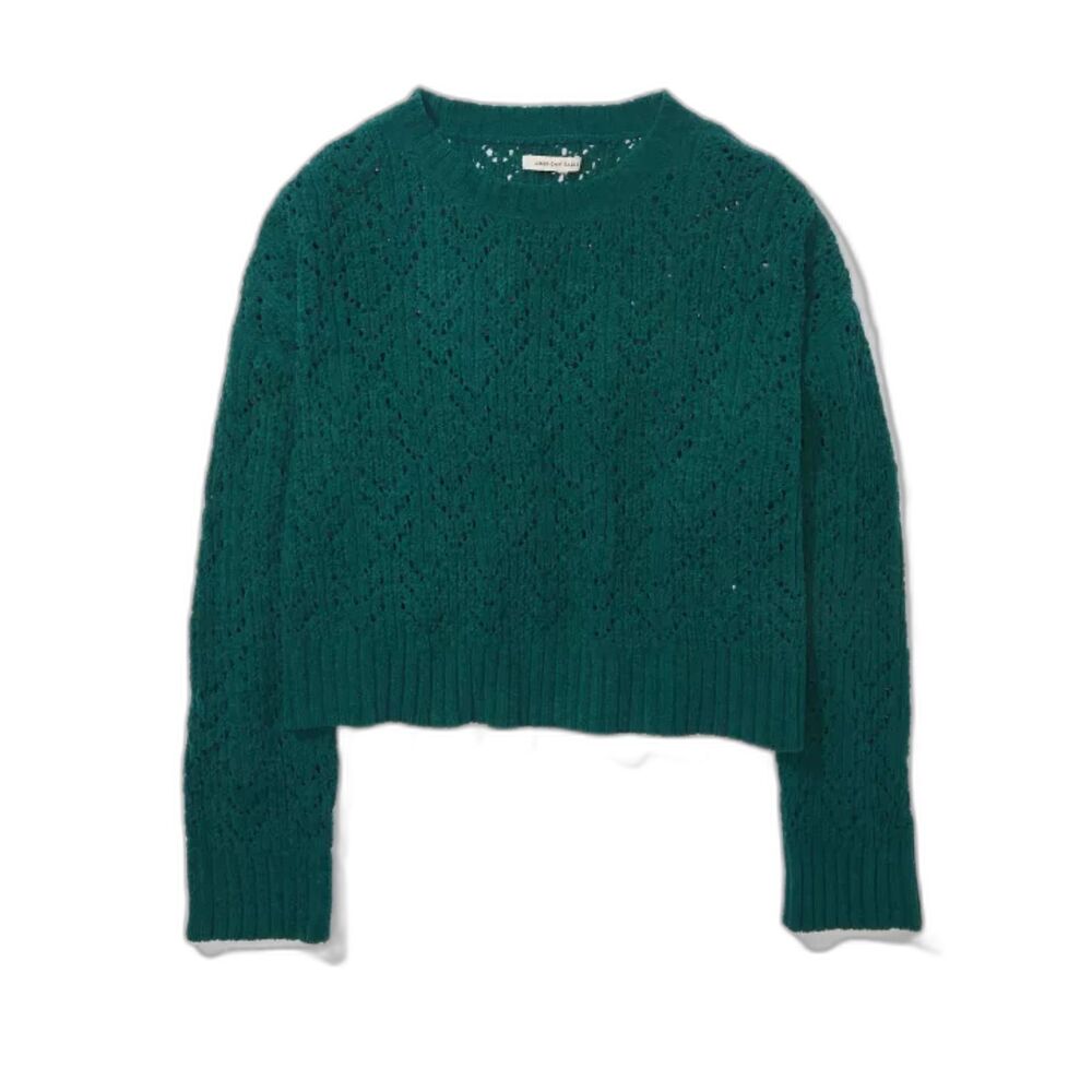 NWT AE Cropped Pointelle Crew Neck Sweater